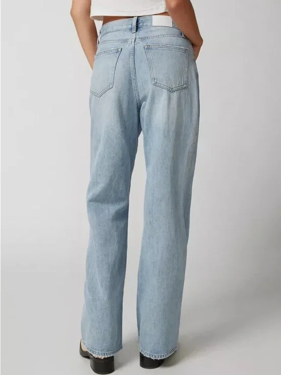 Pistola Light Wash Bobbie Mid Rise Loose Straight Leg Cross Front Jeans Size 29 - Picture 2 of 8